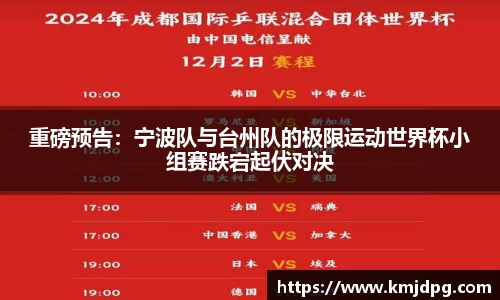 重磅预告：宁波队与台州队的极限运动世界杯小组赛跌宕起伏对决